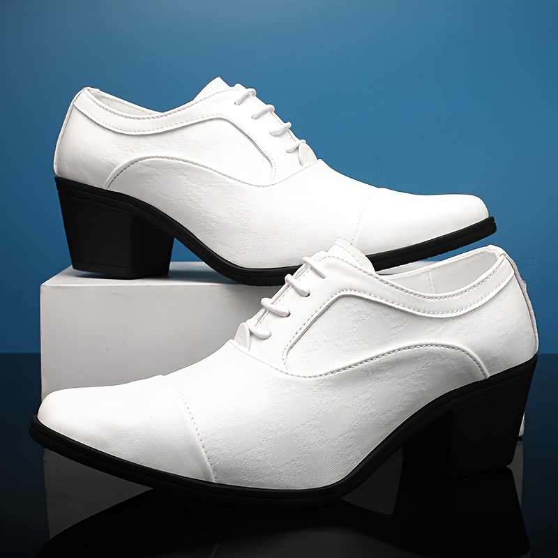 

Men's Solid Color Plain Toe High Heel Dress Shoes, Comfy Non Slip Rubber Sole Lace Up Performance Shoes, Men's Footwear