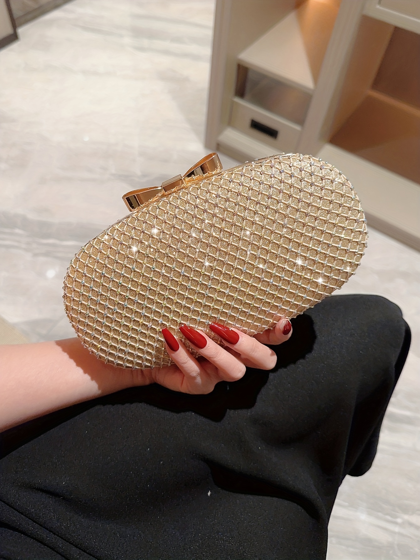 Borsa da sera di lusso con strass, elegante borsa a mano con anello  superiore, pochette da donna per cocktail, prom e matrimonio - Perfetta per  il