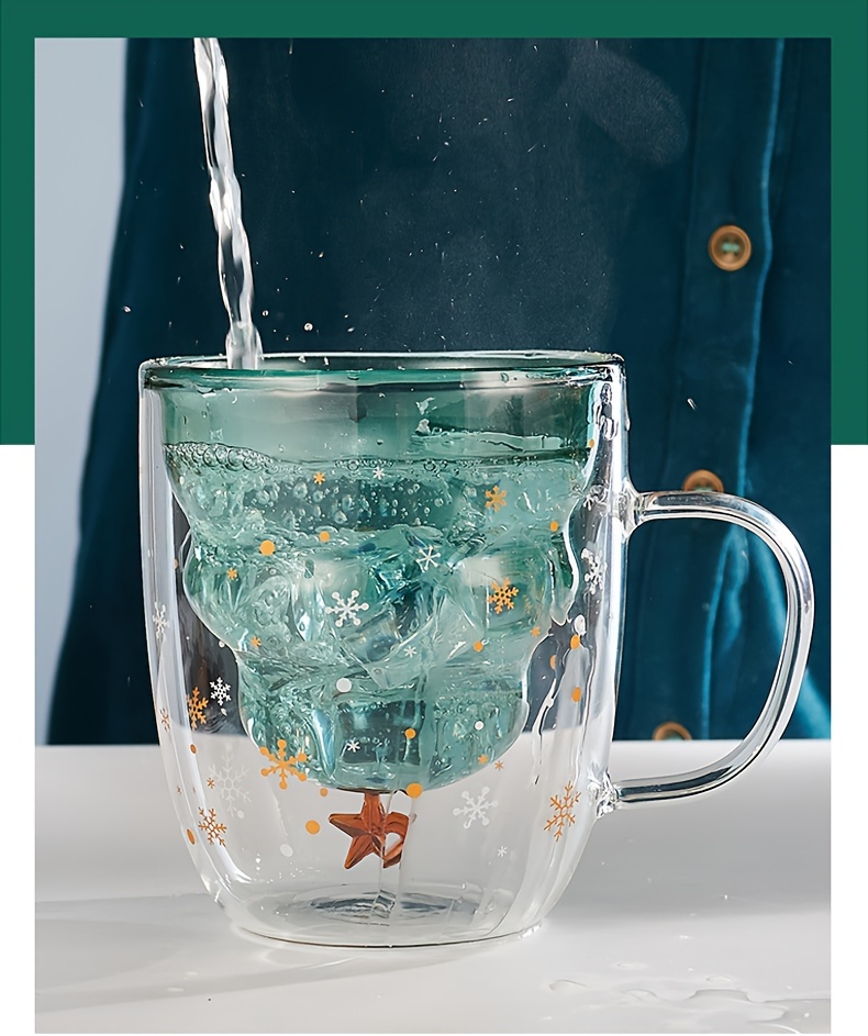 WARL Tasse à café en verre de Noël avec couvercle, gobelet en verre  isotherme à double paroi de Noël, cadeaux de Noël pour Thanksgiving, tasse  à thé résistante à la chaleur pour