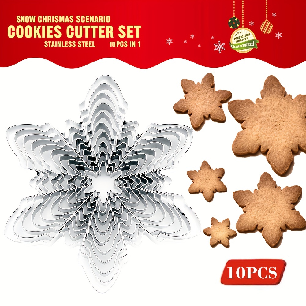 10pcs, Snowflake Cookie Cutters, Metal Pastry Cutter Set, Biscuit Molds,  Baking Tools, Kitchen Accessories, Christmas Decor