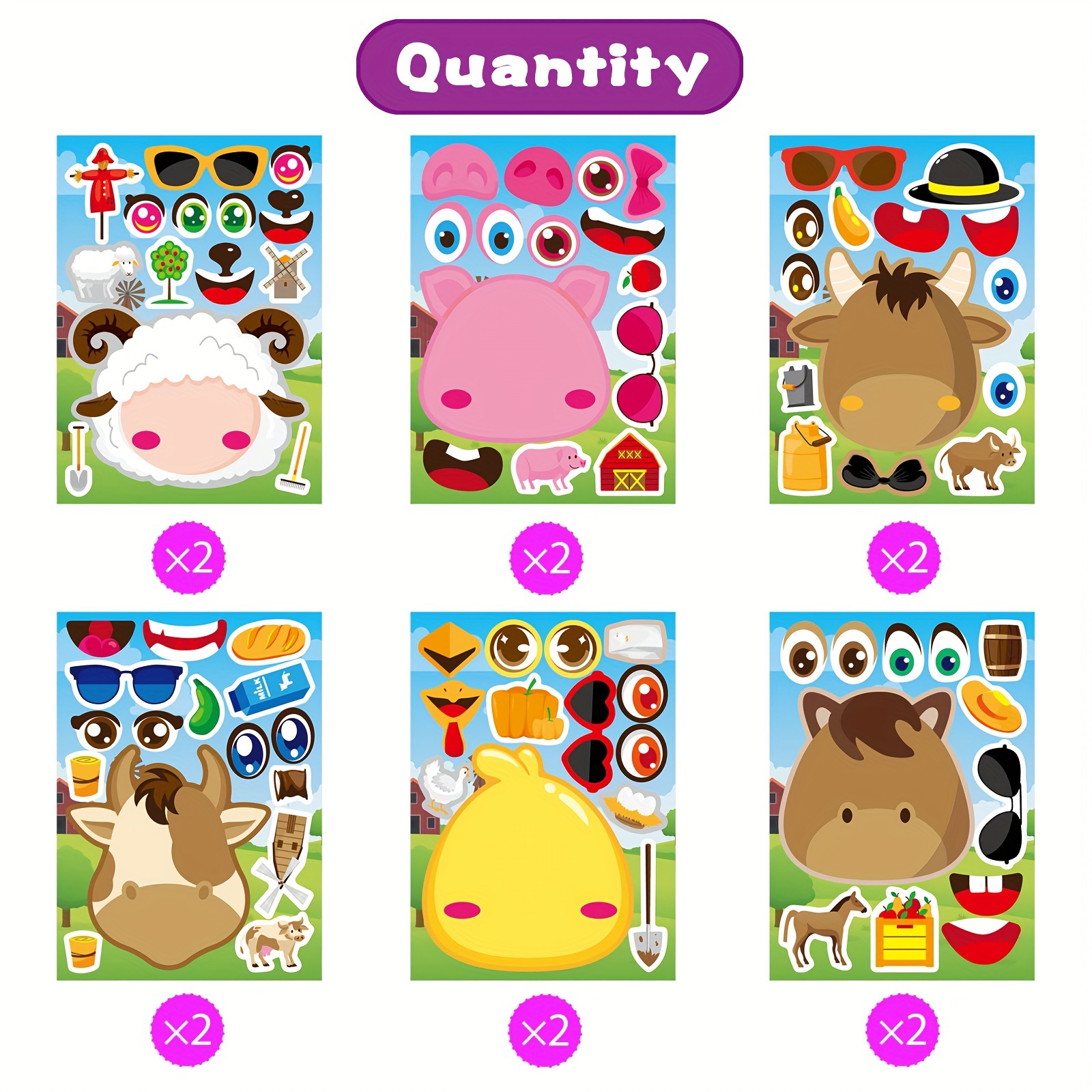 Image of 12 Sheets Make Your Own Farm Animals Stickers Make A Face Stickers With Fantasy Farm Animals Diy Craft Stickers Party Favor Supplies Crafts (farm Animals)
