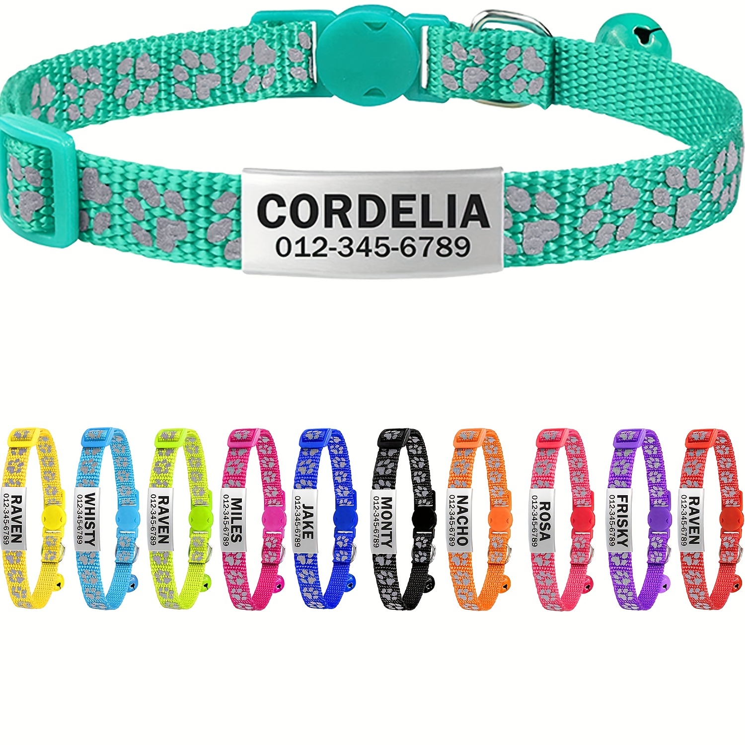 

Personalized Reflective Cat Collar With Bell And Breakaway Feature - Customizable Anti-lost Nameplate - Ideal For Kittens And Cats - Perfect For Girls And Boys