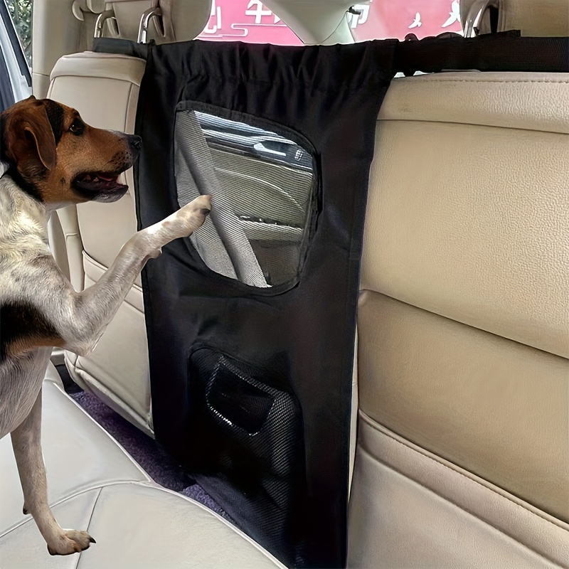  Barrera de red de coche para perros, para viajes, mascotas,  barrera para asiento trasero de mascotas, organizador de malla de 3 capas,  bolsillo elástico para conducir de forma segura, soporte para