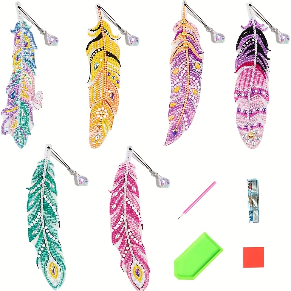Diamond Painting Kits Colorful Feather With Flowers 5d Diy - Temu