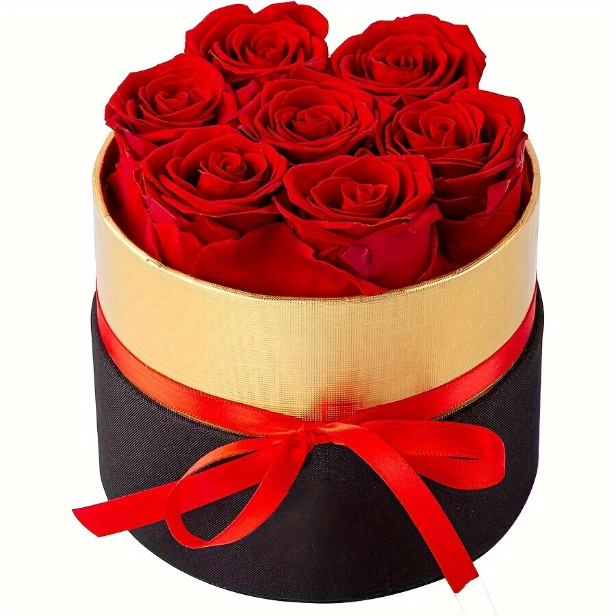 1pc Caja Regalo Flores Eternas: Rosas Rojas Reales - Temu