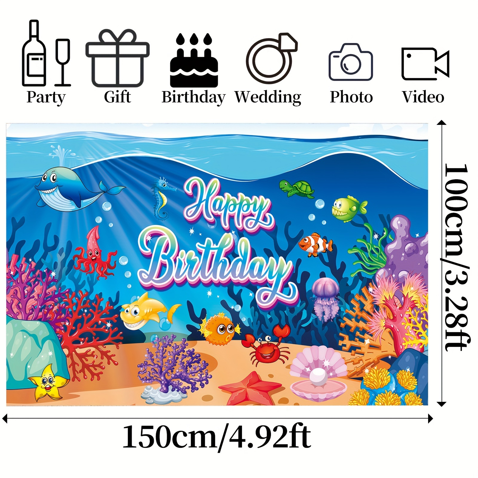 Sea Backdrop Ocean Animal Happy Birthday Decorations Ocean - Temu