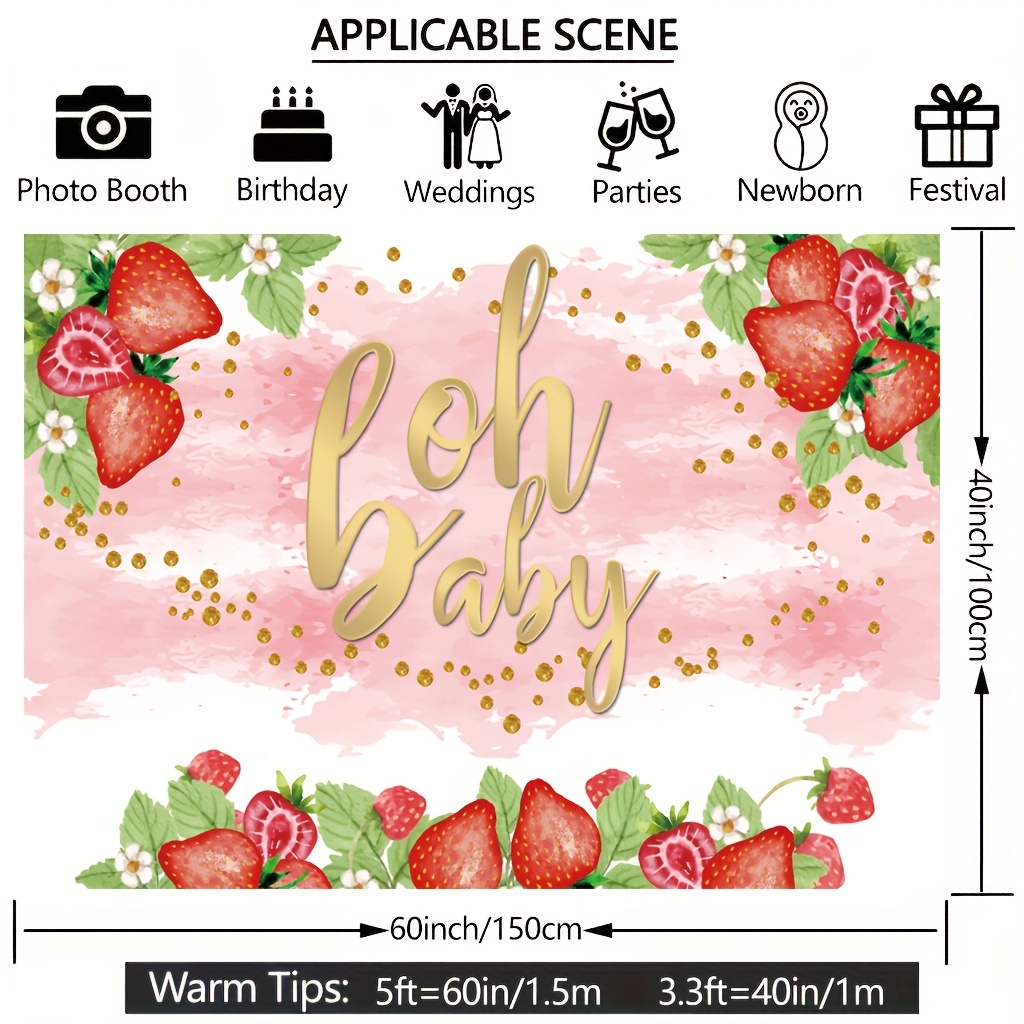 1pc, A Berry Sweet Baby is on the Way - Strawberry Baby Shower Backdrop for  Photography and Cake Table Decorations
