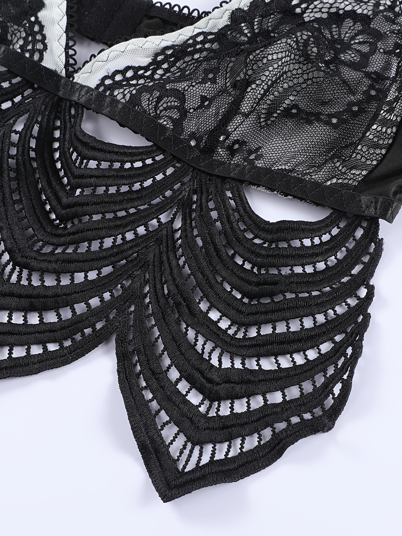 Black Lace Crochet Sexy Lingerie Set Breathable Spaghetti - Temu