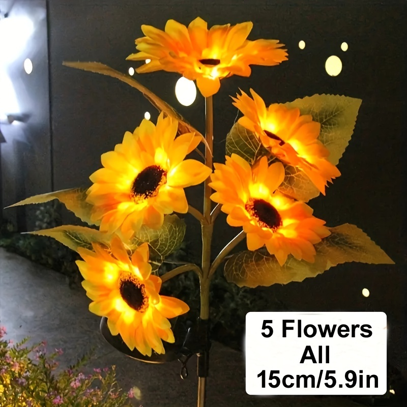 

1pc Led 3/4/5heads Solar Sunflower Garden Light, Outdoor Waterproof, Simulation Flower Lights, For Path Lawn Flowerbed Decration