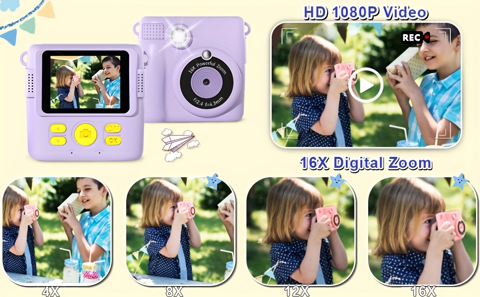 Appareil Photo Enfant Instantanée 1080P - Zoom numérique 16x Écran