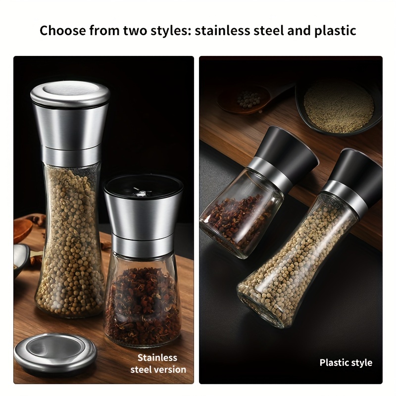 Premium Salt and Pepper Grinder Set of 2 - Two Refillable, Stainless Steel  Sea Salt & Spice Shakers with Adjustable Coarse Mills 