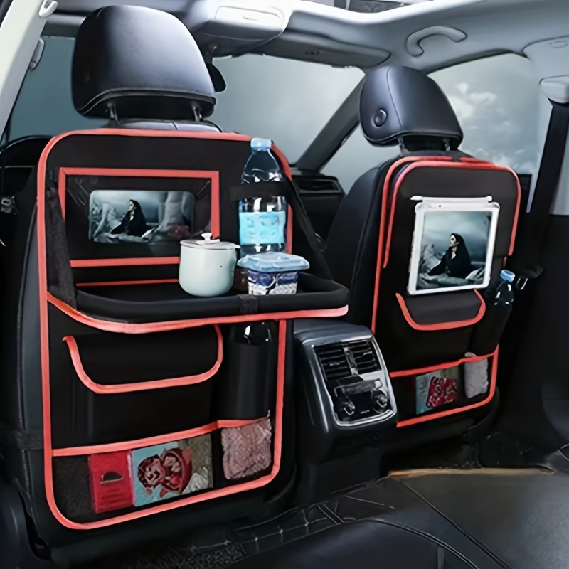 

Polyester Car Seat Back Organizer With Tablet Holder, Foldable Storage Bag For Vehicle, Universal Fit Multi-pocket Travel Accessory With Adjustable Straps
