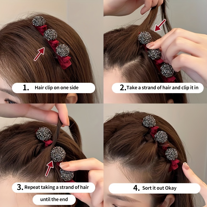Pompotops Sparkling Crystal Stone Braided Hair Clips for Women Girls Four-leaf Clover Chopped Hairpin Duckbill Clip Hair Barrettes Hair Accessories