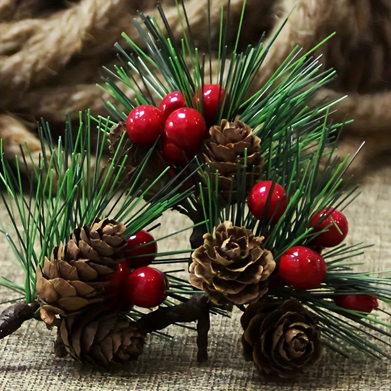 Artificial Pine Needle Christmas Decor Branches Mini Red Berries