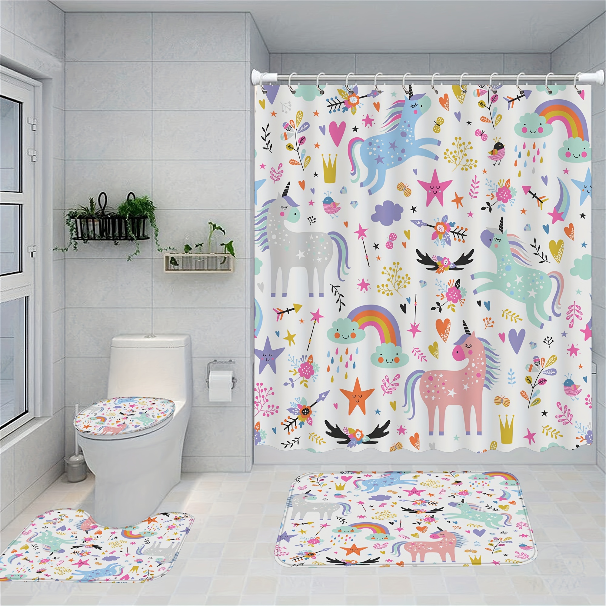 1/4pcs Cartoon Tropical Fish Shower Curtain And Mats, Underwater Coral Reef  Bathroom Sets With Shower Curtain And Rugs, Waterproof Polyester Fabric
