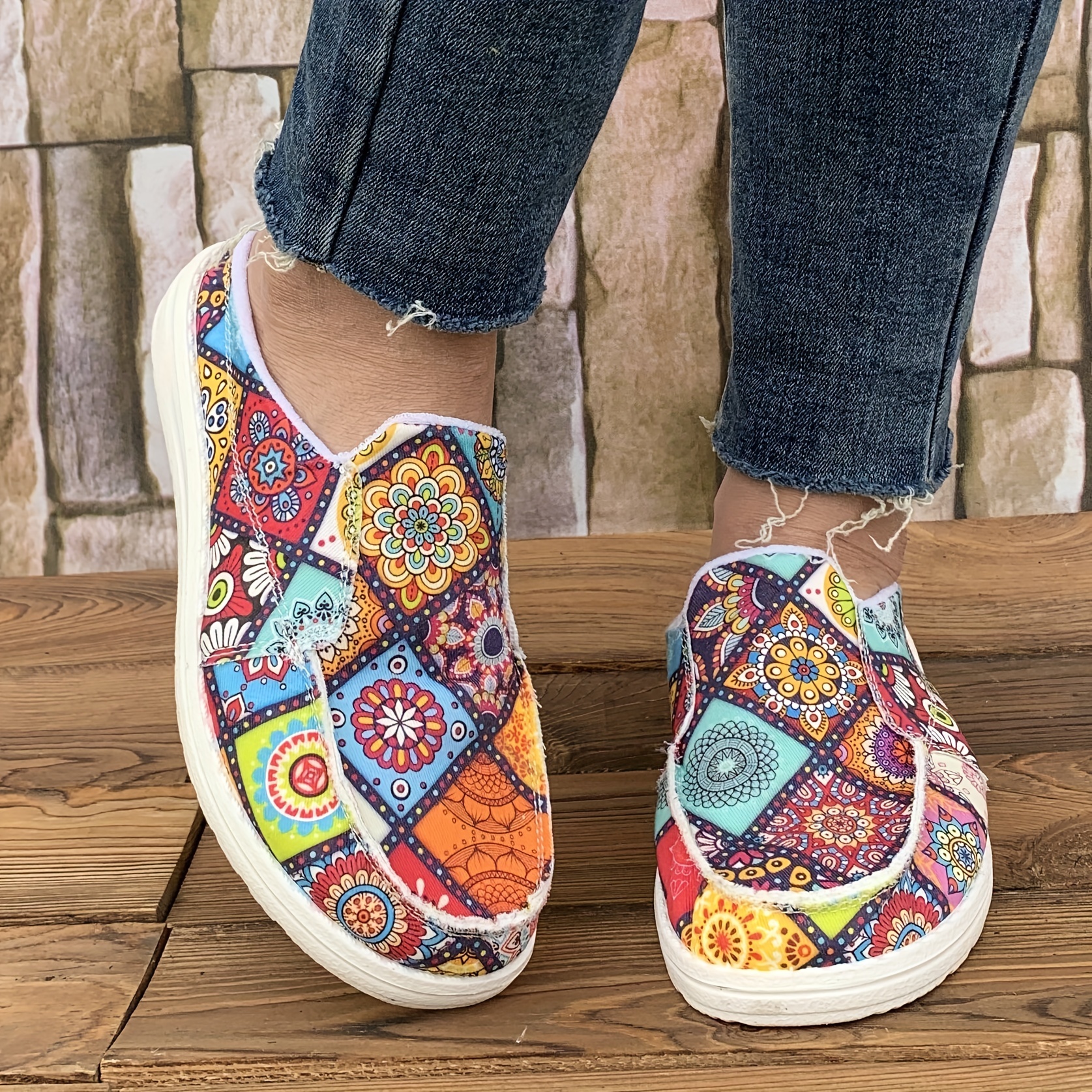 

Women's Flower Pattern Canvas Shoes, Casual Slip On Outdoor Shoes, Lightweight Low Top Mule Sneakers