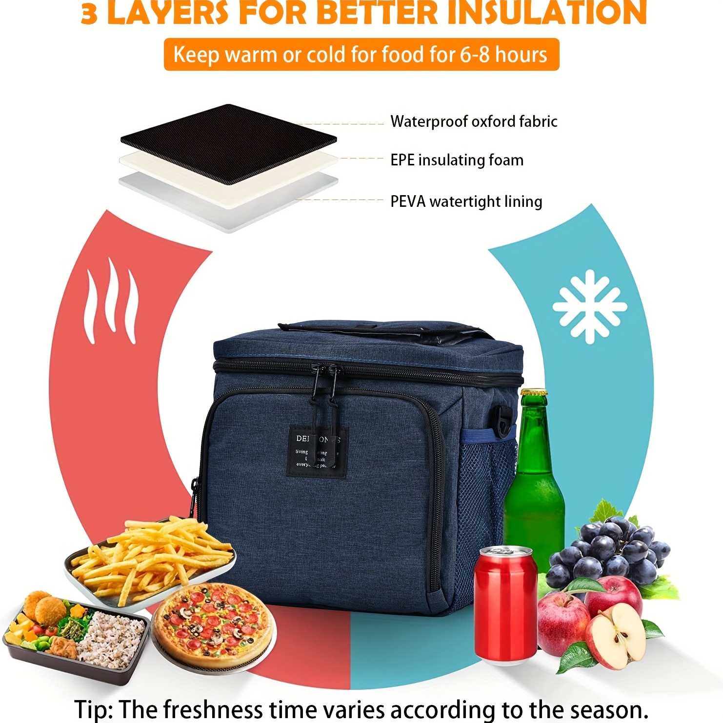 For 6-8 Hours Leakproof Insulated Thermal Cooler Bag,Lunch Bag