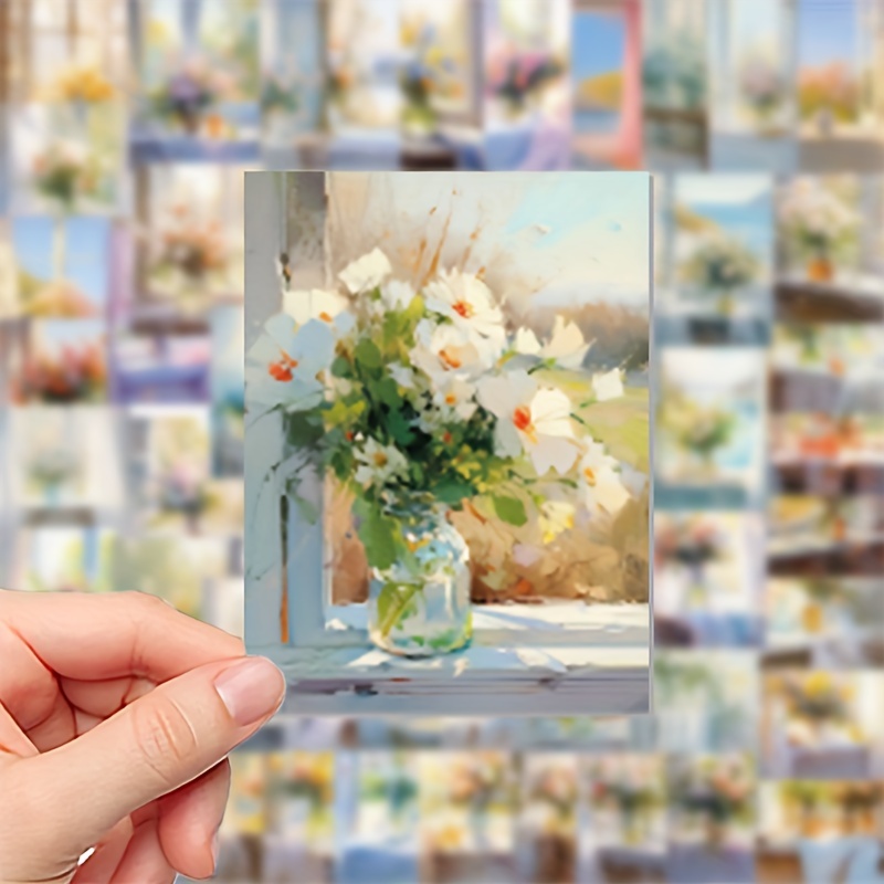 Oil Painting Style Portable Sticker Square Sticker Hand Tear - Temu