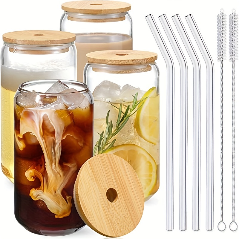 Water Cup Drinking Glasses With Bamboo Lids And Glass Straw - Temu
