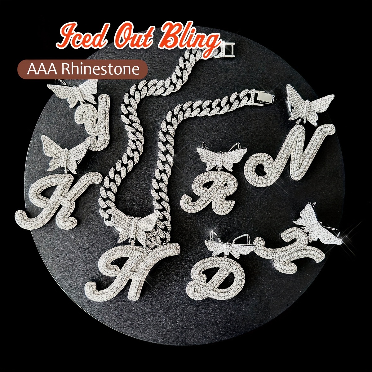 1pc Alloy Pendant Necklace Sterling Silver with Cubic Zirconia 26 Letter Pendants Alloy Alphabet Charms with Rhinestone Inlaid Jewelry for Mother's