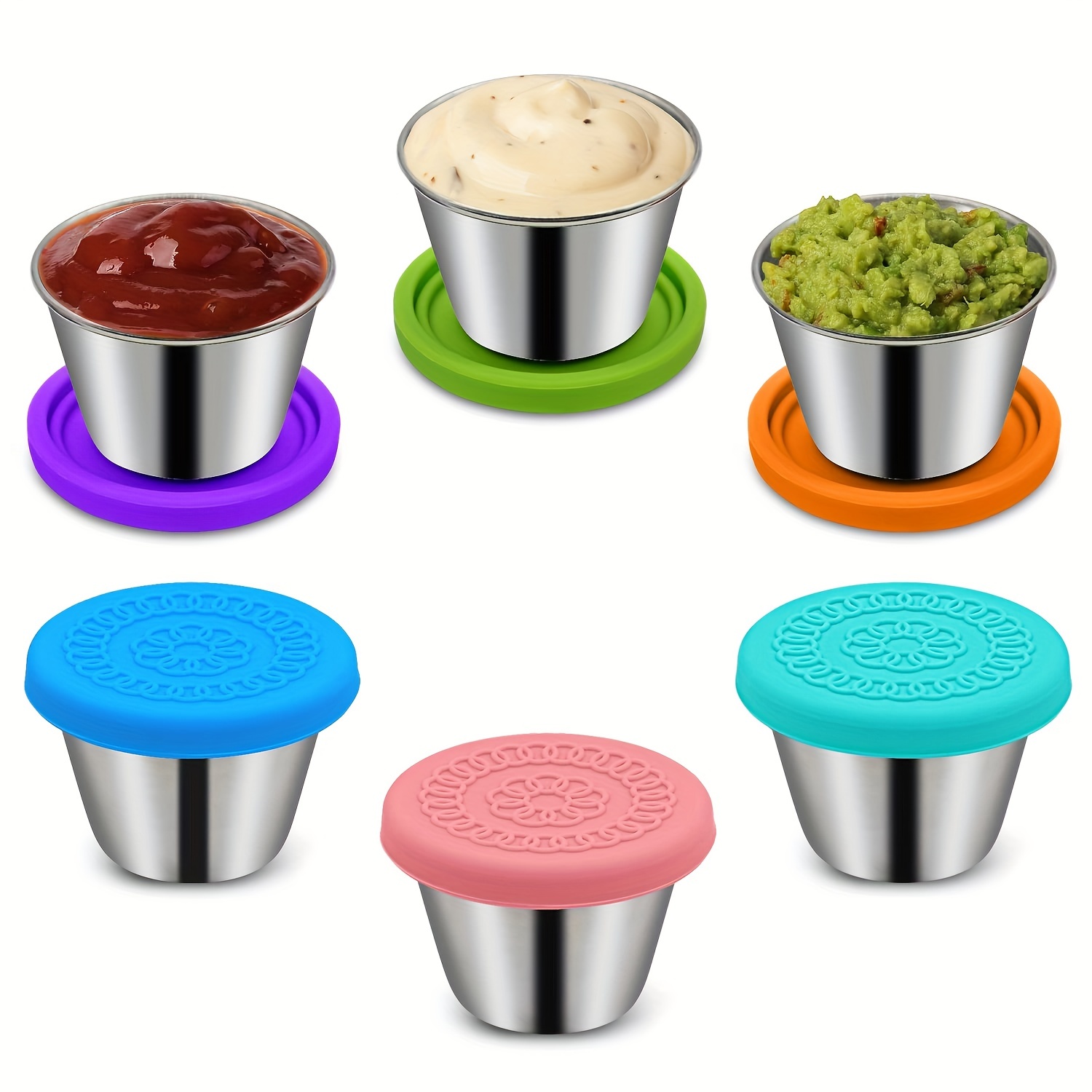 Sauce Cups With Lids, Reusable Sauce Containers With Leakproof Silicone  Lids, Stainless Steel Condiment Cups For Salad Dressing Container To Go,school  Bento Lunch Box, Kitchen Supplies, Restaurant Supplies, Dinnerware For  Picnic Travel 