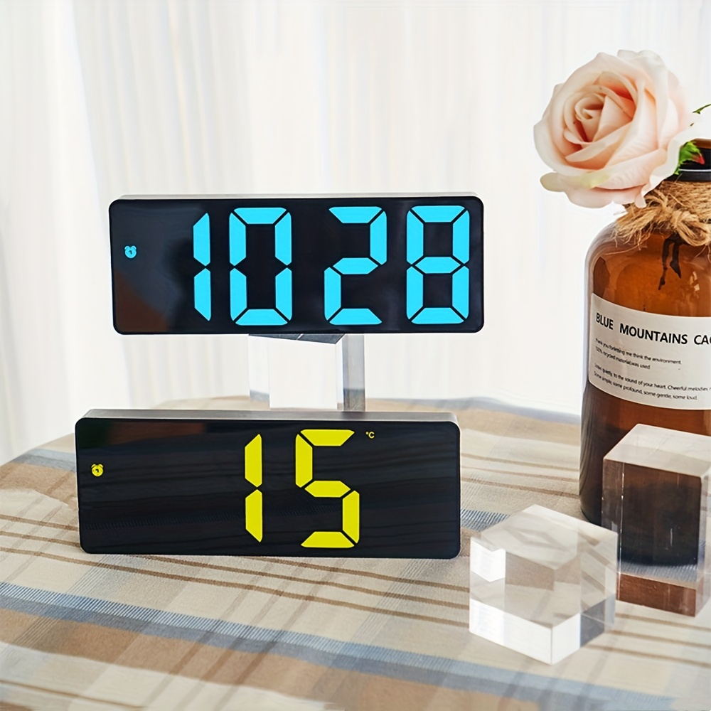 Reloj despertador digital, reloj de mesa digital LED con función de control  de voz y visualización de temperatura, alarma de espejo con alarma dual  Tiempo de repetición 4 niveles YONGSHENG 8390613115676