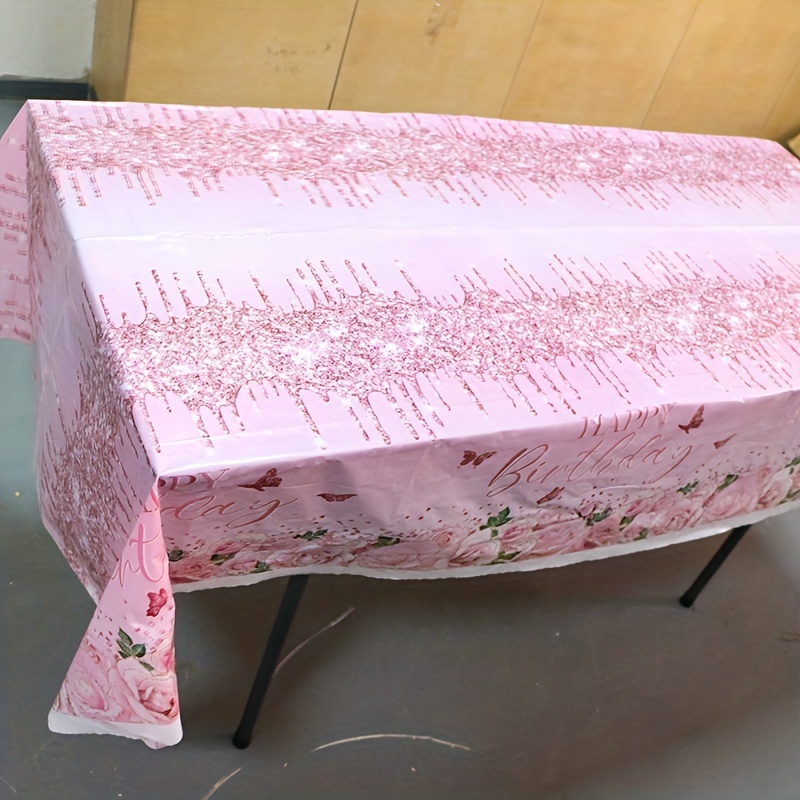 1 pieza mantel desechable con purpurina, mantel desechable rosa