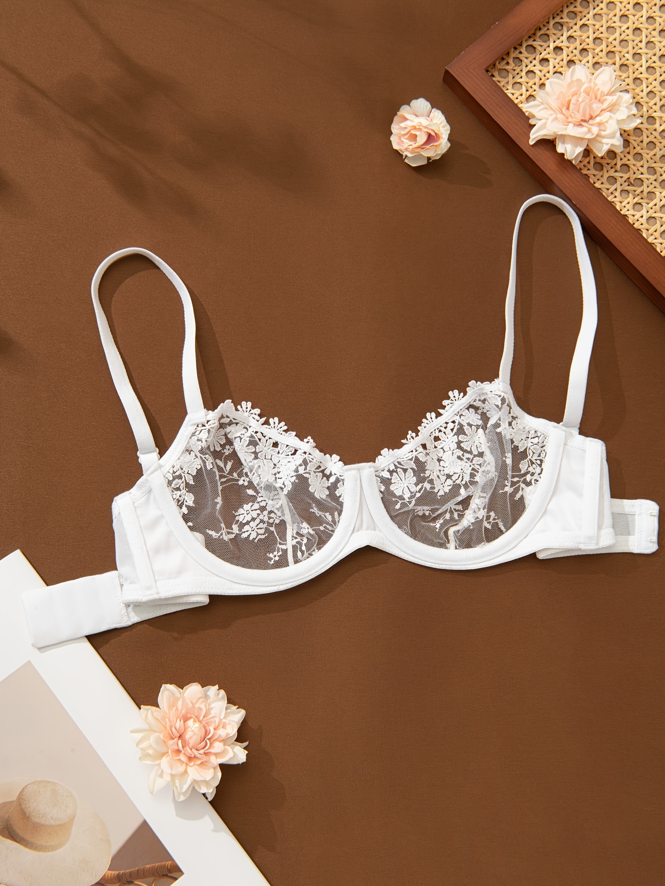 US Womens Sexy Lace Floral Underwire Shelf Bra Push Up Sheer