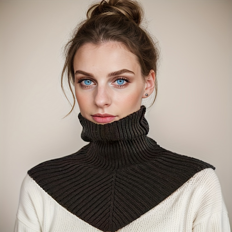 

Stylish Solid Color Turtleneck Neck Gaiter Simple Striped Knit Fake Collar Neck Cover Women's Winter Warm Windproof Elastic Neck Gaiter
