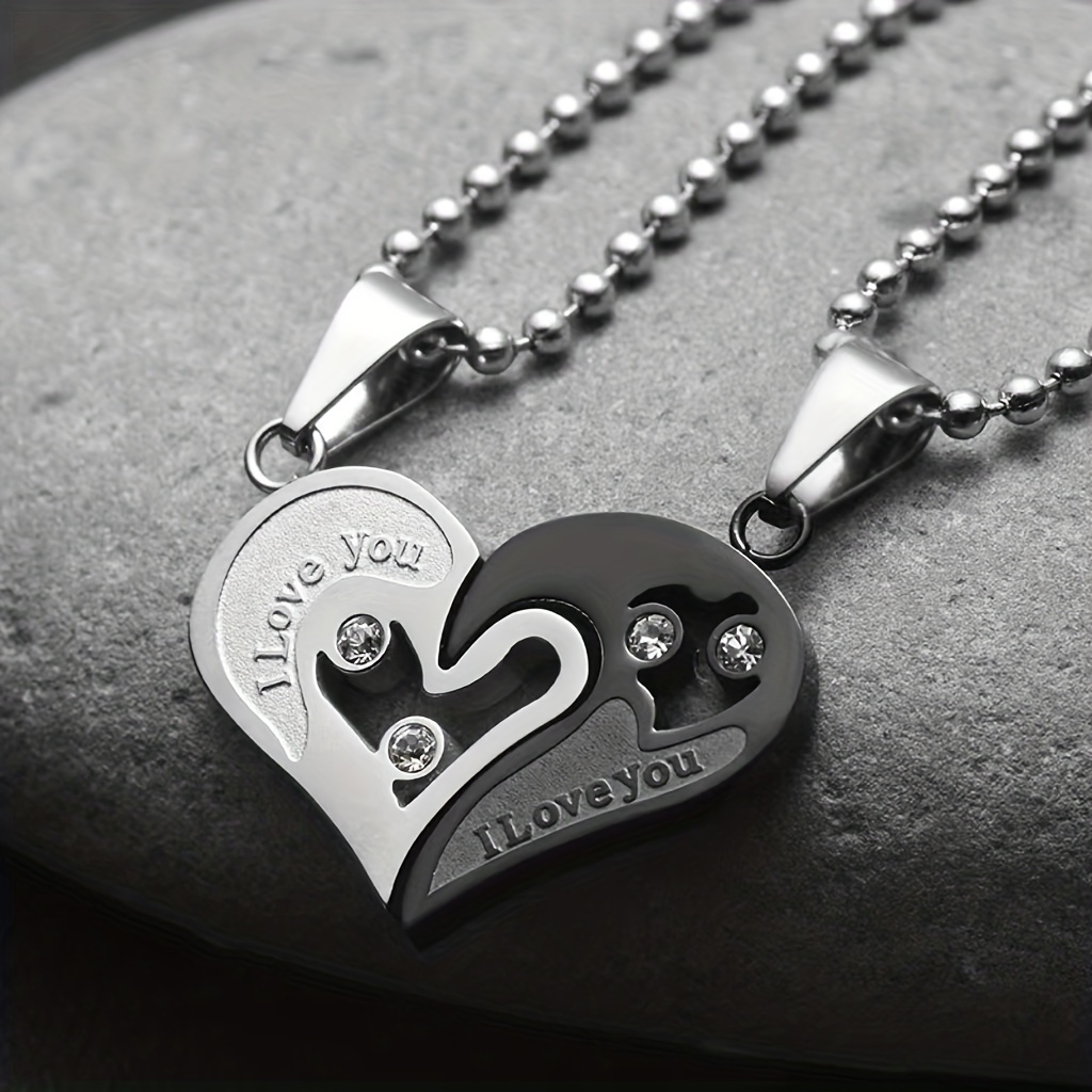 2Pcs Set Love Heart Necklaces for Couples