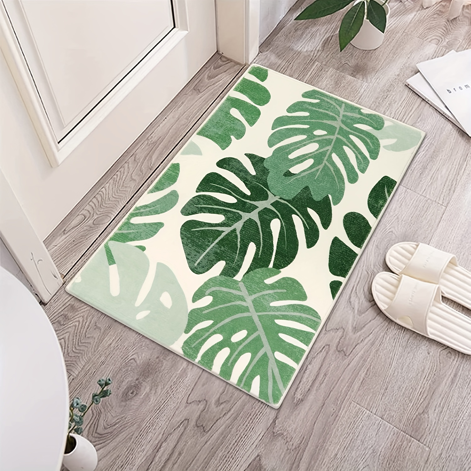 Bathroom Rugs, Green Leaf Non-slip Bath Mat, Extra Soft Long