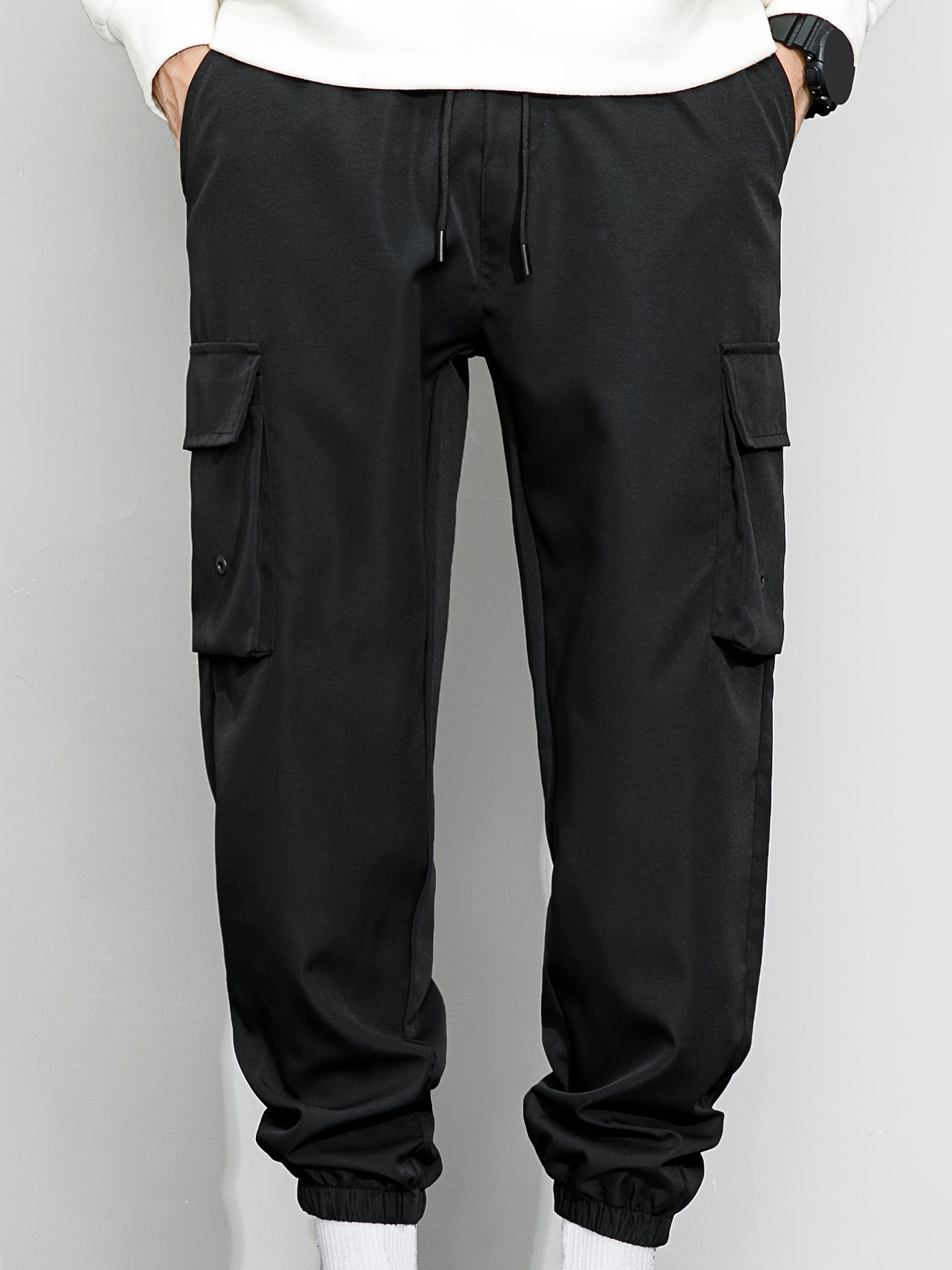 Pantalon Cargo pour Homme, Poches Latérales, avec Cordon de Serrage et  Taille Haute