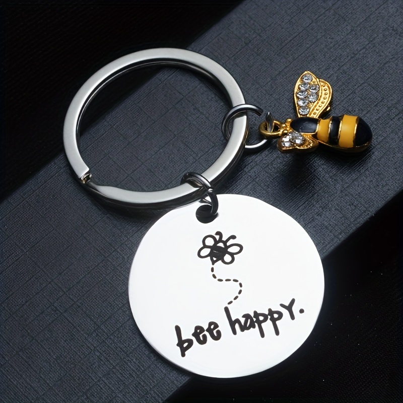 GENEMA Bee Happy Keychain Bee Jewelry Bee Gifts for Bee Lovers Beekeepers  and Teachers 