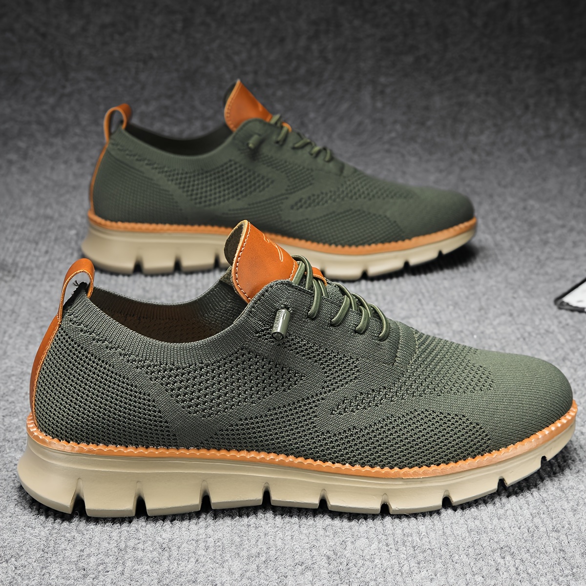Men's PLUS SIZE Solid Woven Knit Casual Shoes, Breathable Anti-skid Lace-up Shoes For Outdoor Casual Daily