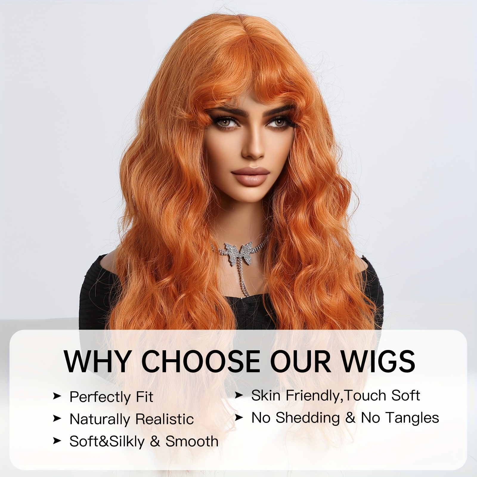 Wavy Popular Y2K Hair with Bangs in Ginger