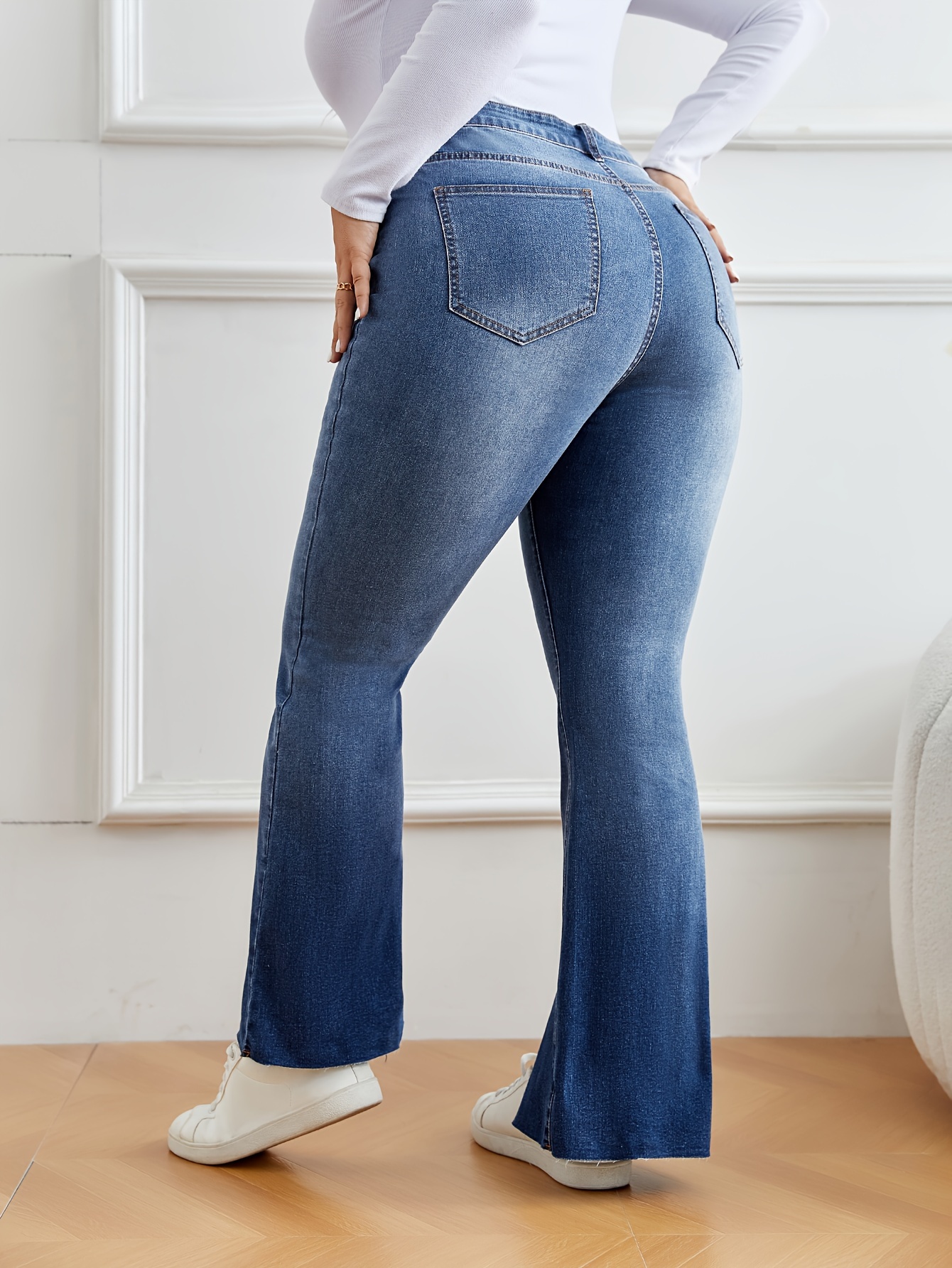 Plus High Waisted Split Detail Flare Jeans