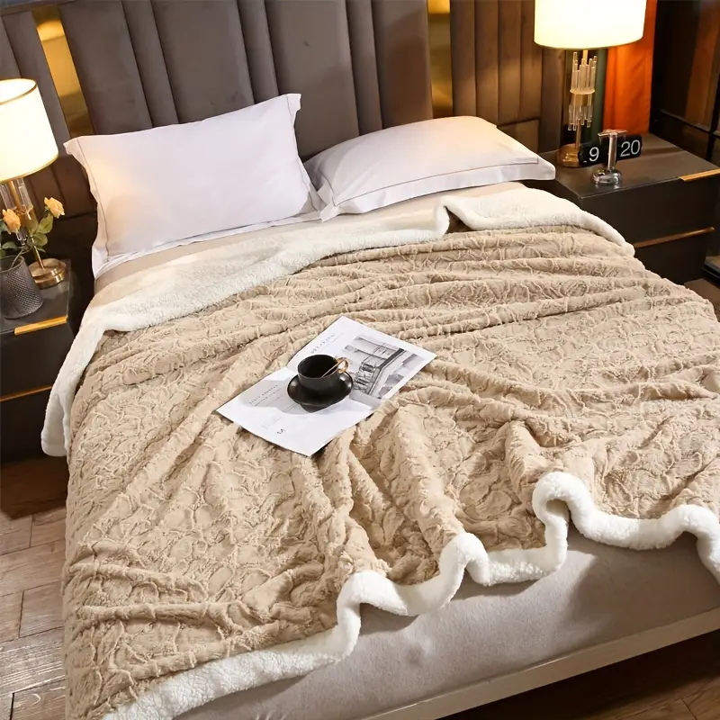 1pc Double-sided Lamb Wool Bed Blanket Warm Sherpa Fleece Blanket Thick  Throw Soft Plush Fluffy Boho Tufted Blanket For Bed Sofa Couch, Cozy Warm