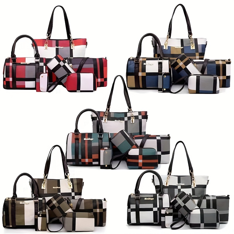

6-pcs Womens Handbags Tote Bags Shoulder Bag Leather Purses Satchel Bag Top-handle Handbag Crossbody Bag Wallet Clutch