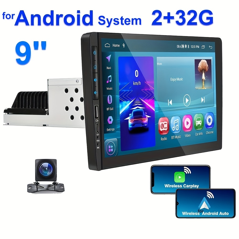 9'' For Android 11 2+32G Single Din Car Radio Stereo With Carplay& For  Android Auto HD TouchScreen Autoradio With GPS Wifi FM Mirror Link+ AHD  Camera