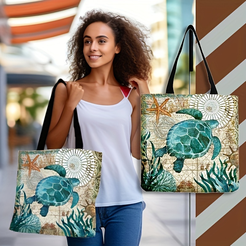 

Travel Essential Sea Turtle Print Large Capacity Shoulder Tote Bag, Storage Bag, Versatile Shopper Bag