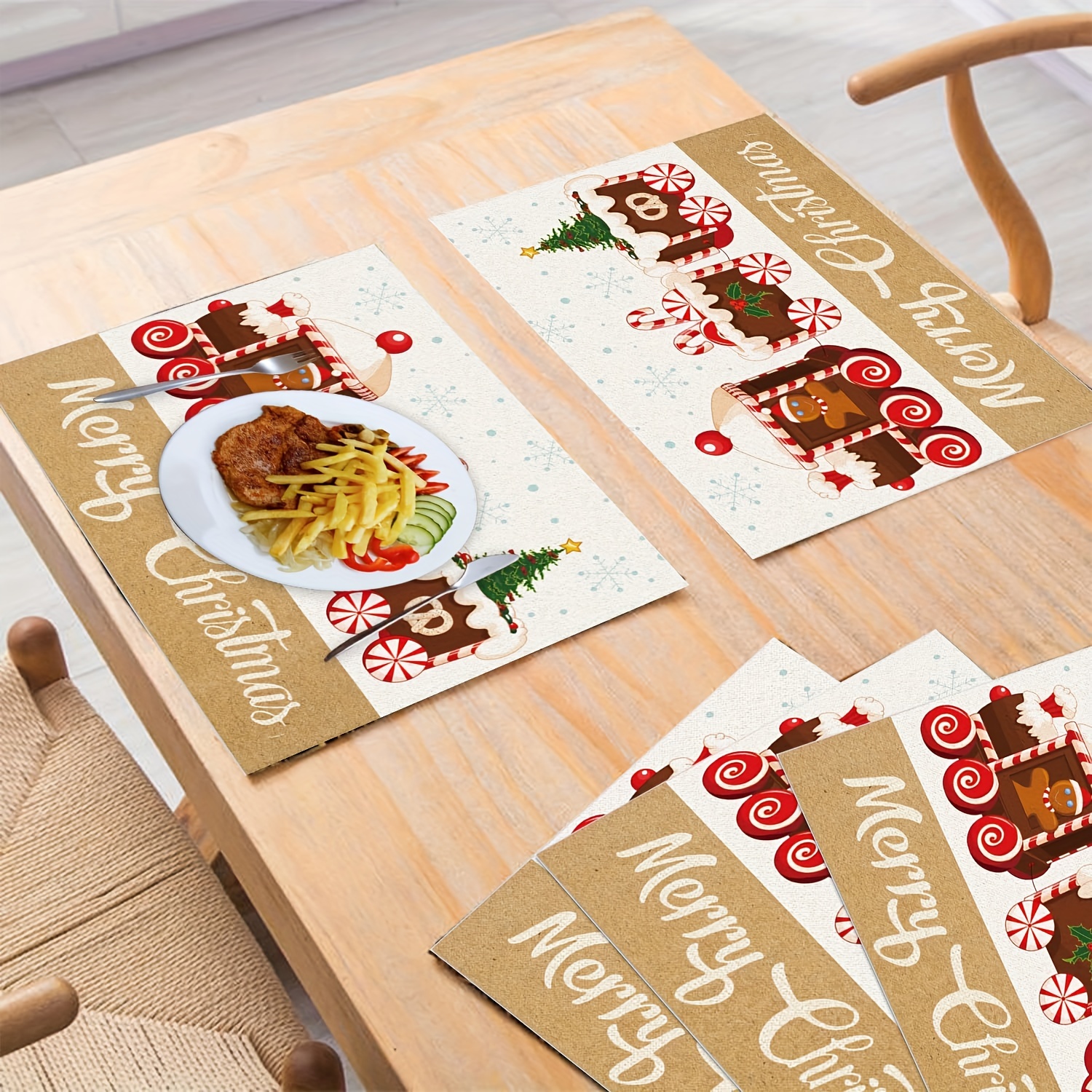 Christmas Dish Drying Mat for Kitchen Counter Santa Red Tree Watercolor  Cute