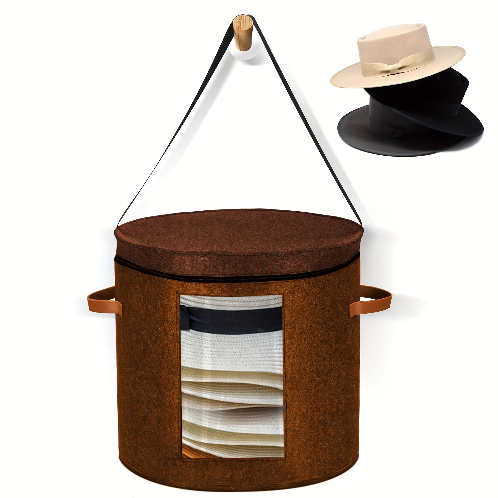

1pc Round Hat Storage Box With Lid, Foldable Large Basket With Handles For Clothes, Blankets, Quilts, Toys, Household Wardrobe Organizer, Space Saving Organizer Of Closet, Bedroom, Home, Dorm