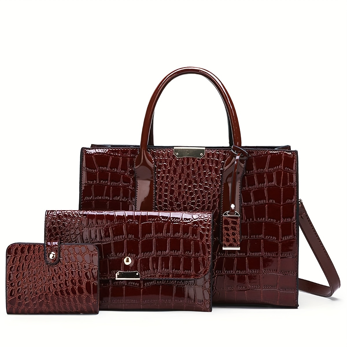 3pcs Luxury Crocodile Pattern Tote Bag Set Womens Glossy Large Handbag  Crossbody Bag Clutch Purse Credit Card Holder - Bags & Luggage - Temu  Germany