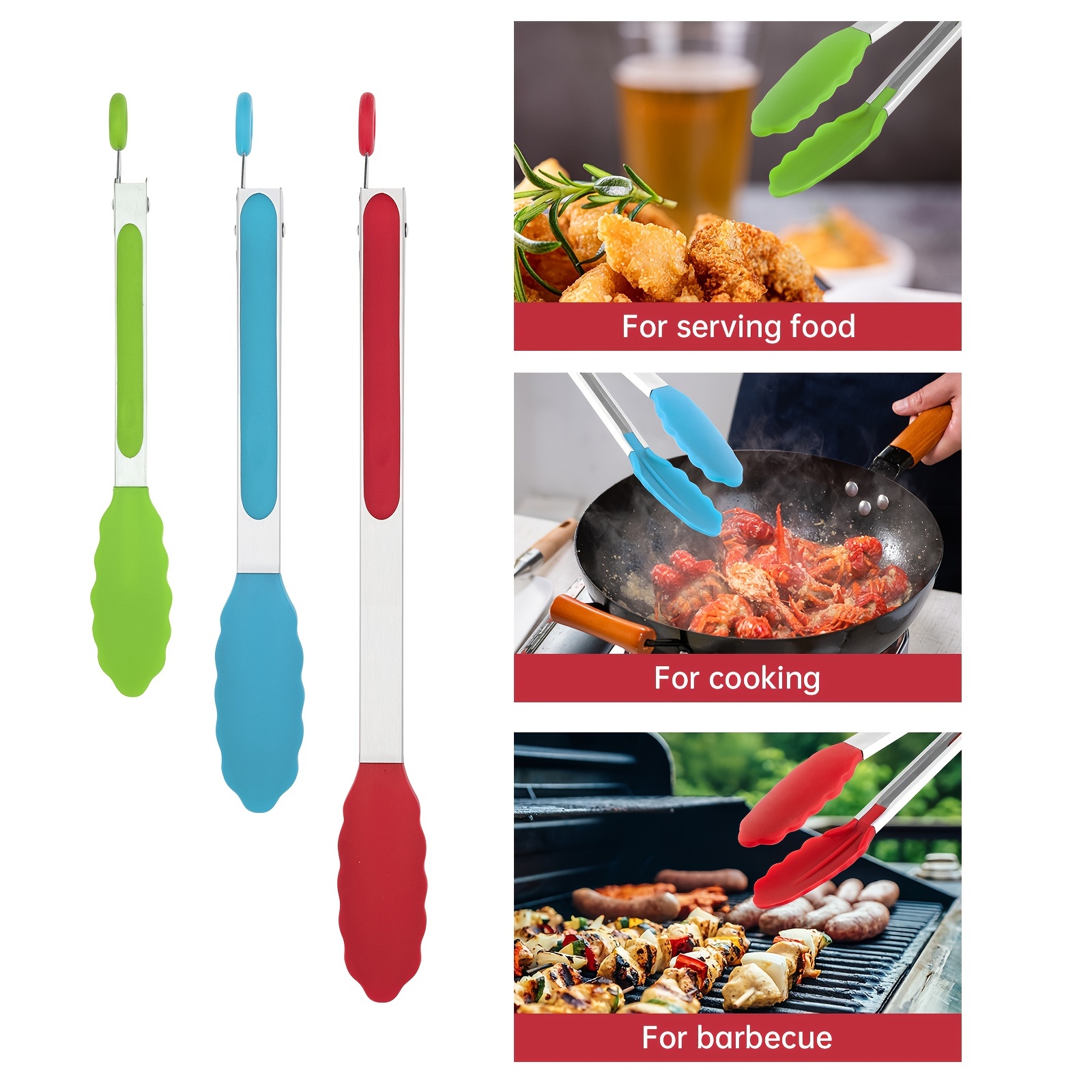 Stainless Steel Kitchen Tongs, Silicone Non-slip Handle, Lockable Barbecue  Food Clip, And, Premium Silicone Rubber Grips, Independence Day Halloween  Christmas Party Supplies Camping Bbq Accessories Beech Vacation Essential -  Temu