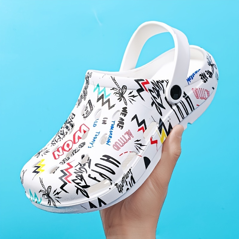 Men's Clogs, Garden Shoes, Letter Print Comfortable Slide Slippers