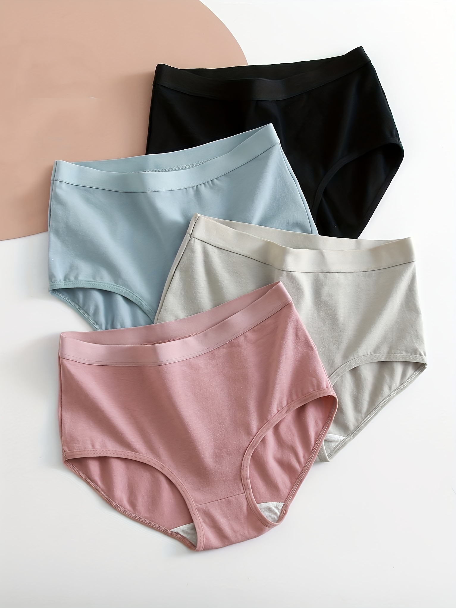 4pcs Simple Solid Briefs, Comfy High Waist Everyday Intimates Panties,  Women's Lingerie & Underwear