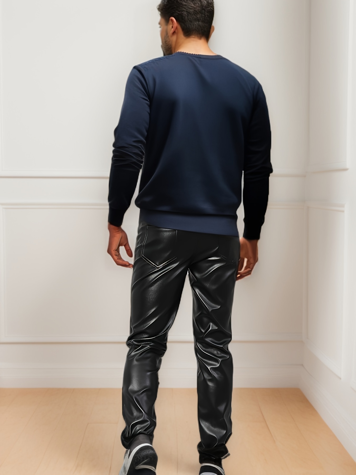 Men's Chic Pu Leather Pants Street Style High Stretch Skinny - Temu