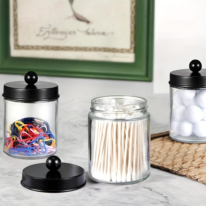 Glass Apothecary Jars With Lids - Set Of 3 - Small Glass Jars For Bathroom  Storage / Qtip