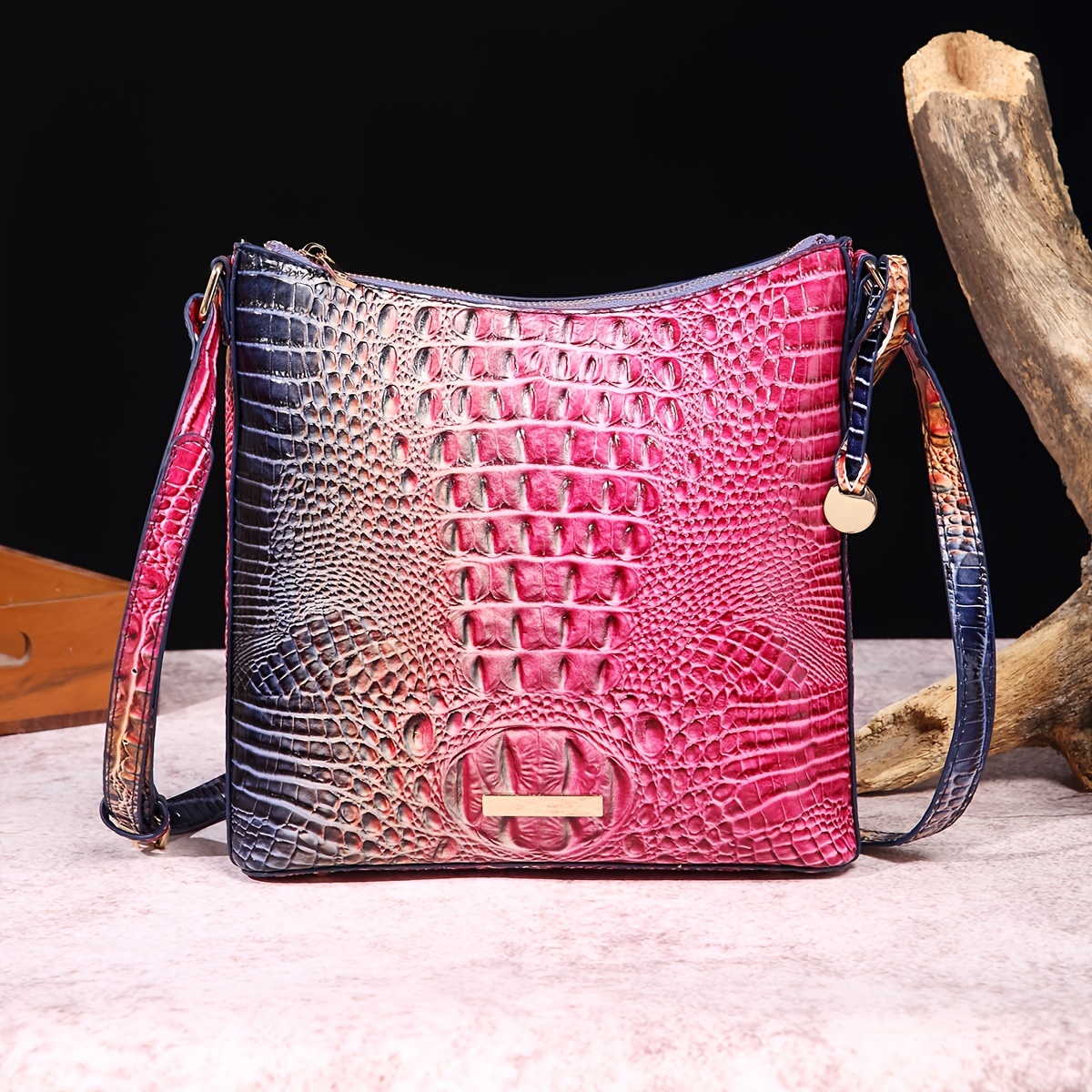 Ombre Crocodile Embossed Handbag, Classic Style Crossbody Bag, Women's Leather  Satchel Purse - Temu