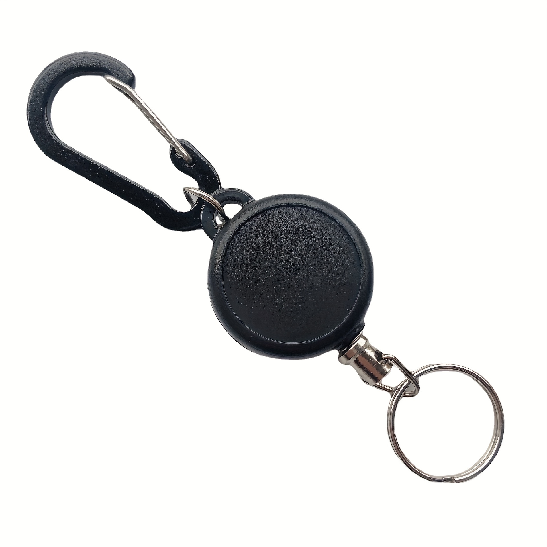 1pc Heavy Duty Retractable Keychain Retractable Badge Holder Reel Clip, Black ID Badge Holder With Steel Wire Rope For Diy Keychain ID Card Holder